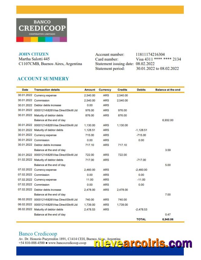 Argentina Banco Credicoop bank statement xls